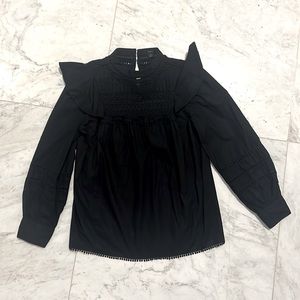J Crew Black Crocheted Lace Ruffle Blouse Size: S
